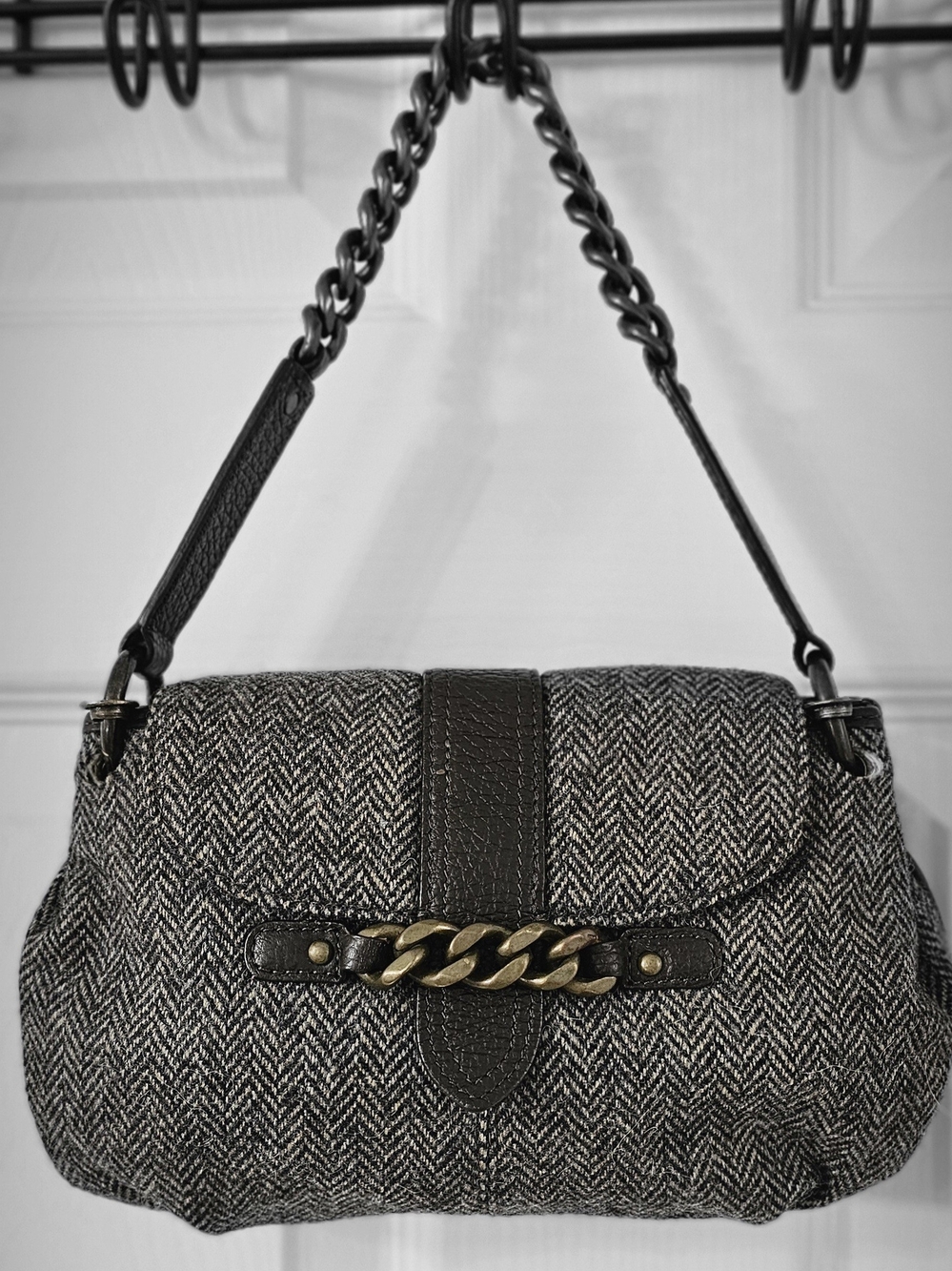 Stylish J. CrewBrown & Cream Herringbone Shoulder Bag